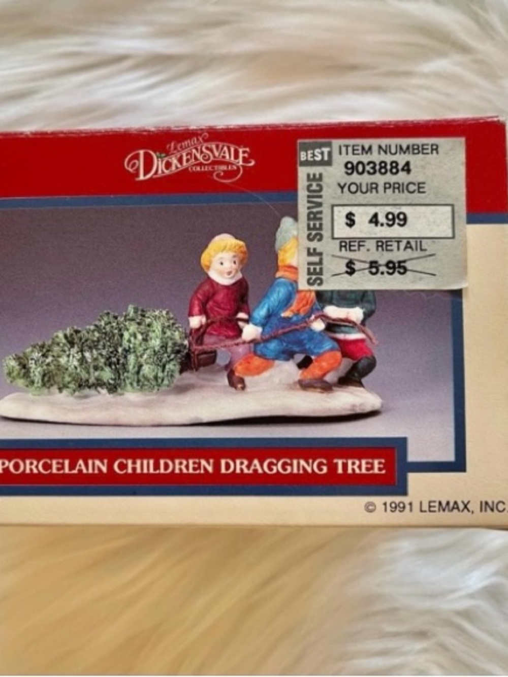 1991 VTG Porcelain Children Dragging Tree, Dickensvale Christmas Figurine